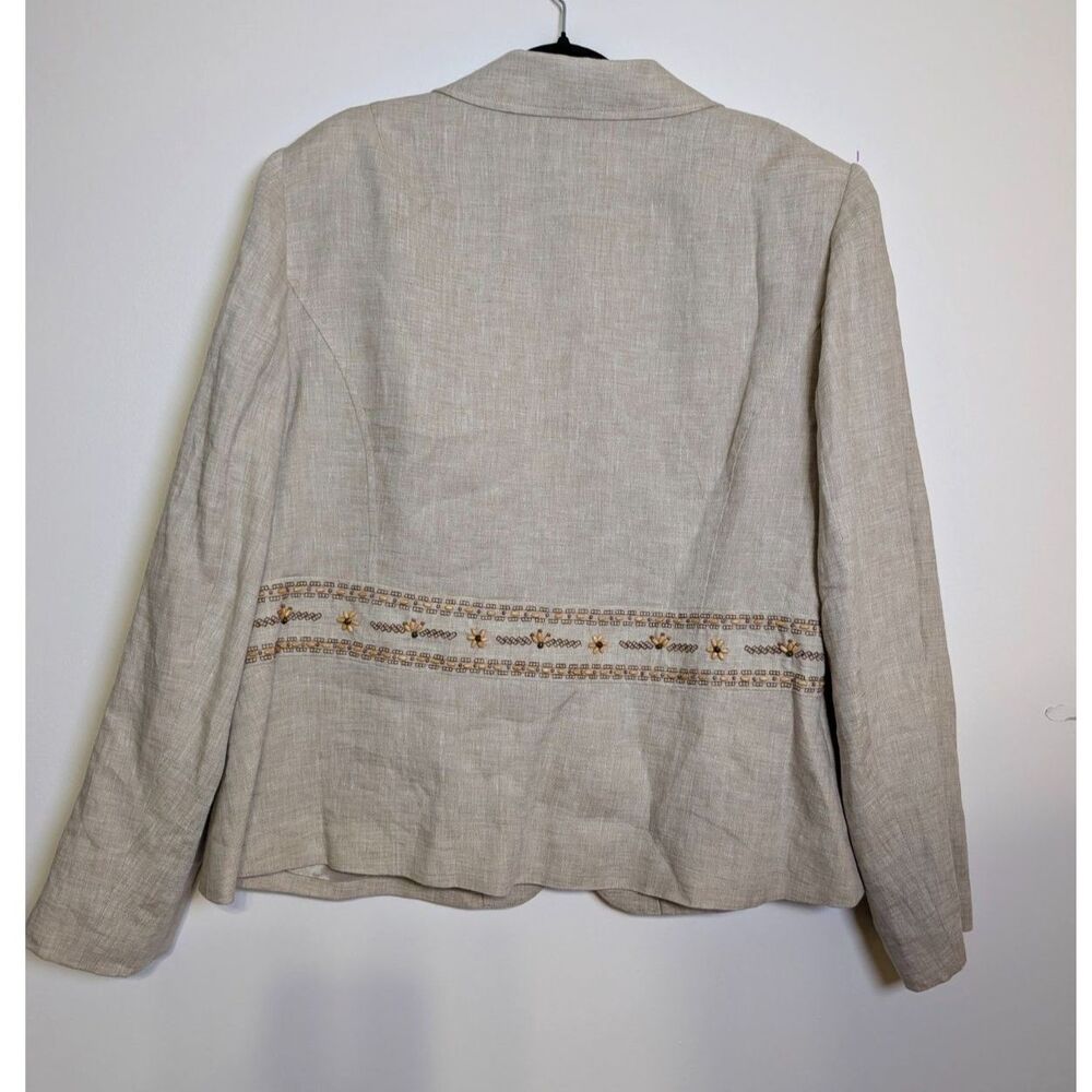 Vintage 90s Bloomingdale’s 100% Linen Beaded Blazer 18W Plus Tan Boho Coastal - Picture 5 of 9